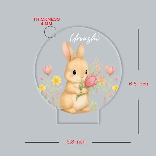 GIFTMEBAZAR Personalized Cute Rabbit Led Night Lamp with Warm White Light & USB Powered | Childrens Room Bedside Desk Lamp Birthday Return Bunny Theme Gift for Kids