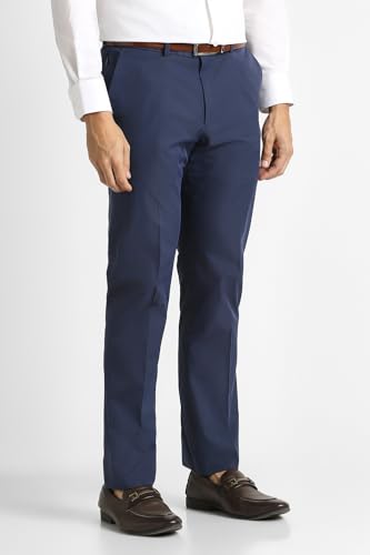 Men Navy Solid Trousers