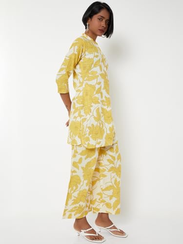 Max Women Printed Straight Kurta Set (Yellow_XL)