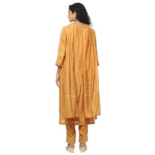 BIBA Women YARNDYED STRAIGHT SALWAR KURTA DUPATTA(SKD9645_MUSTARD_34)