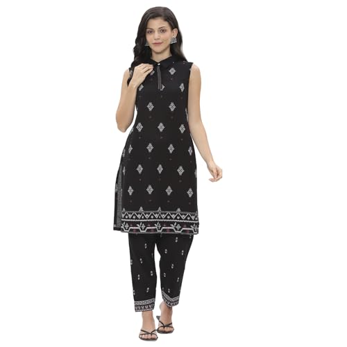Rangriti Women's Rayon Blend Kurta Set (CRDST19240SS25BLK_Black