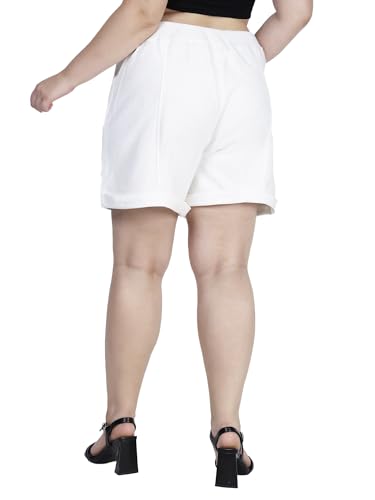 HAPPENING Plus Size Women Soft Self Cotton Denim Shorts -Length 16 inch- HIGH Rise- Peachich Pink/Snow White Color- Elastic Waist Size (L) 32 to (9XL) 50 inch (in, Alpha, L, Snow White)