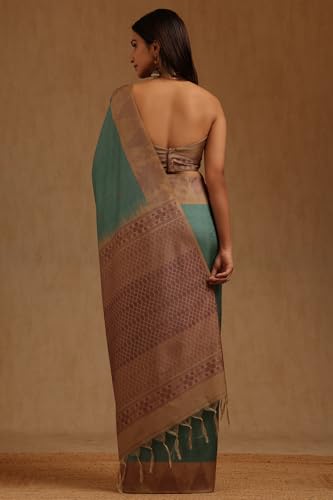 Soch Womens Sap Green Tussar Woven Design Saree