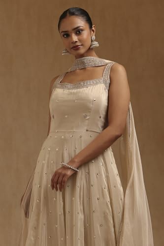 Soch Womens Cream Tissue Embroidered Suit Set With Sequins