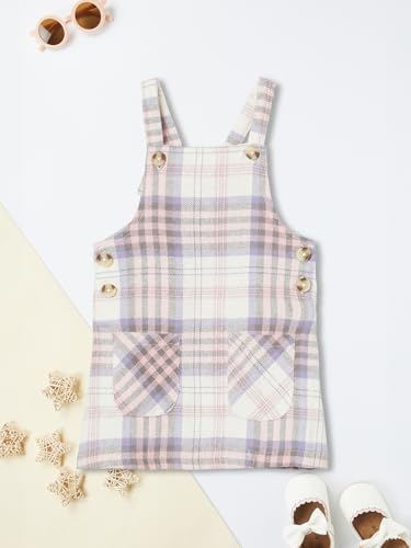 Max Girls Flannel Checked Pinafore Dress with Top (White_6-12 M)