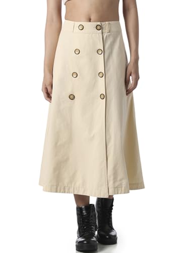 ONLY Women's Solid Flared High-Rise Beige Skirt
