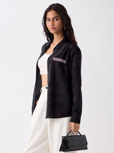 The Souled Store Originals: Indie Soul Women and Girls Long Sleeves Collared Neck Button Front Paisley Printed Viscose Blend Oversized Fit Casual Boyfriend Shirt