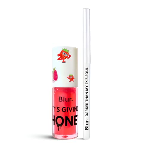 Blur India Juicy Lip Oil + Lip Liner Combo | Deep Pink Lip Liner & Strawberry Lip Oil | Hydrating & High Shine | Lightweight Weight | Non-Sticky