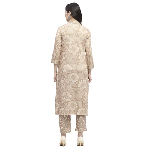 BIBA Women's Beige Polyester Blend Straight Kurta Pants Set_32