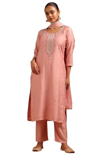 Soch Womens Pink Roman Silk Floral Salwar Suit With Stone Work