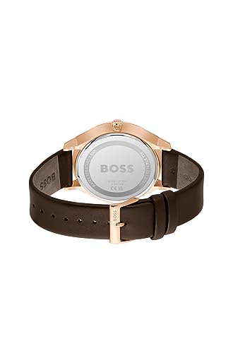 BOSS Tyler Qtz Multifunction Blue Round Dial Men's Watch|Brown Calfskin Material|Brown Color Band - 1514103