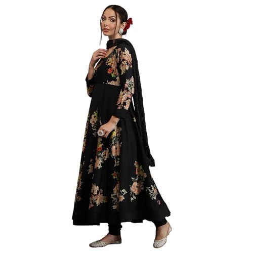 BIBA Women's Silk Chanderi Kurta Sets (CKD10960AW24BLK_Black