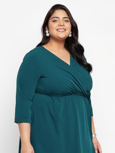 wild U Women Plus Size Casual Midi Dress | Wrap | Long Sleeve | Comfort fit | Long | Western Stylish (Green, Size 5XL)