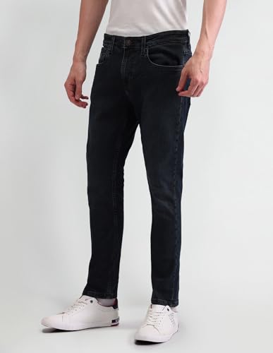 US Polo Association Men's Blue Solid Mid Rise Light Button Slim Jeans (UDJEN1369_Blue_32)