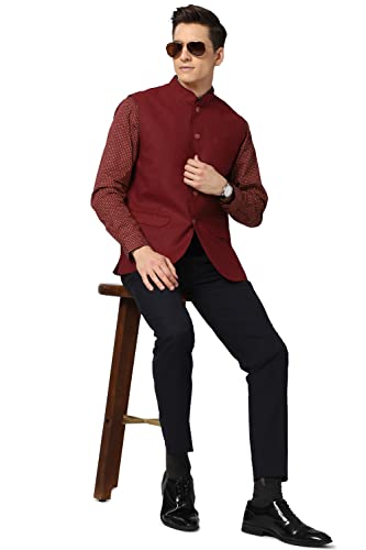 Peter England Men's Solid A-Line Coat (PINJOTLFQ58411_Maroon_M)