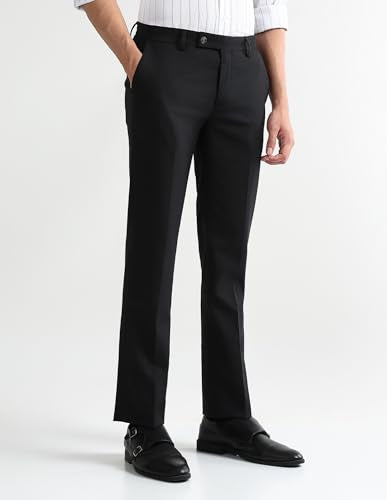 Arrow Men's Textured Dobby Trousers (ARAKTR2019_Black_32)