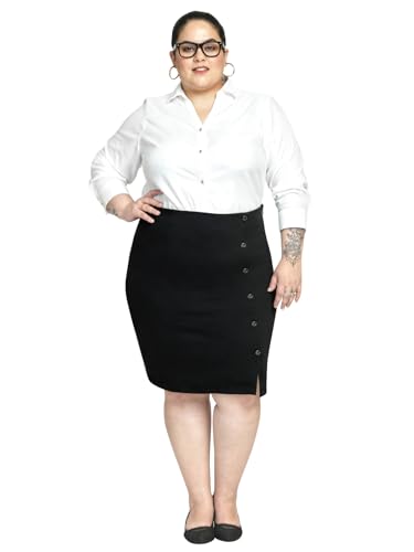 wild U Women Plus Size Skirt | Formal Office Wear | Waist Elastic | Stretchable | Knee Length | (Black, Waist - 44")