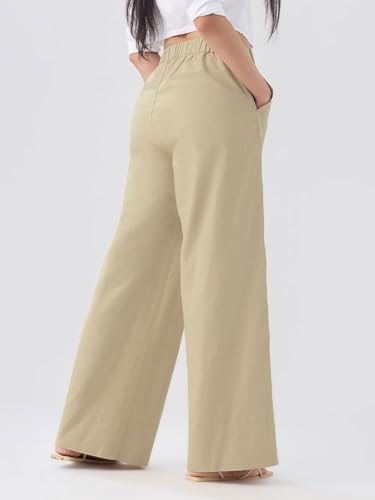 The Souled Store Cotton Linen Pants: Sienna Women and Girls Beige Embroidered Lightweight Casual Wide Leg Fit Cotton Linen Pants