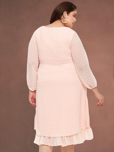wild U Women Plus Size Dress | Wrap Dress | Chiffon | Midi | Western Stylish (Peach, Size : 3XL)