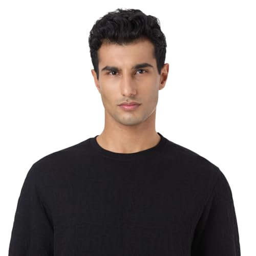 Pepe Black Self Design Full Sleeves Men Sweatshirt
