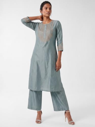 Max Women Embroidered Kurta Set (Blue_L)