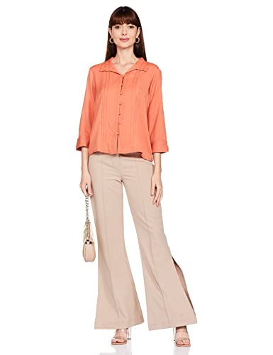 AND Women's Solid Regular Fit Shirt (EE22AB017TTR_Orange S)