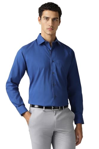 Men Blue Solid Full Sleeves Formal Shirt