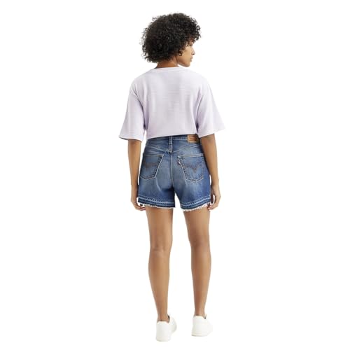 Women's Mid Rise Navy Relaxed Fit Denim Shorts