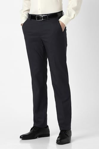 Men Navy Textured Formal Trousers