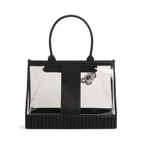 Caprese Madonna Laptop Tote Bag X-Large | Stylish Transparent Handbag with Butterfly Charm with Comfortable Handles & Secure Zip Closure | Shoulder Bag | Perfect for Office & Casual Use (Black)