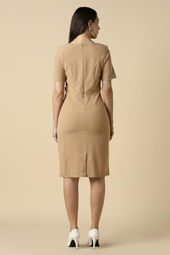 Women Beige Solid Formal Dress