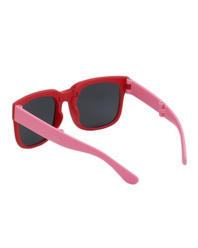 Carlton London Girls Red and Pink Toned UV Protected Black Lens Foldover Sunglass