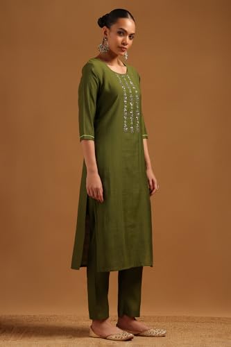 Soch Womens Olive Desert Storm Solid Kurta Set With Beads