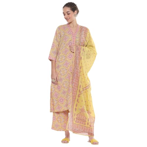 BIBA Women Cotton Printed Kurta Sets (SKDMOZ10644SS25GRN_Green, XL