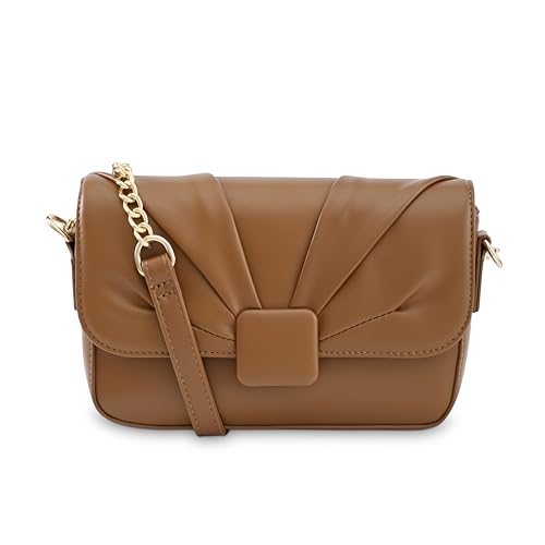 Fastrack Soft-Pleated Sling Bag with Metal Chain Accents | Faux-Leather Women's Handbags | Sling for Casual Carry