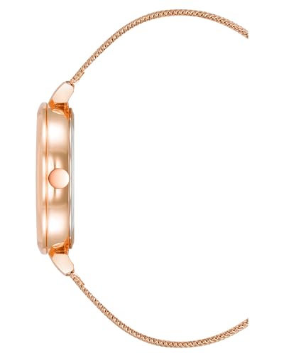 Nine West Women's Floral Dial Watch, Analog Display, Mesh Bracelet, Limited Movement, Rose Gold-Tone
