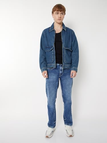 Max Men Washed Denim Jacket (Blue_XXL)