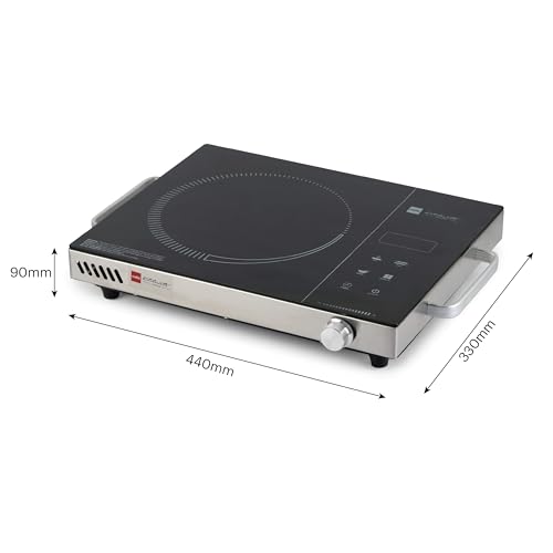Cello Induction Cooker Blazing 800+ Infra Ceramic Plate 2200 Watt Induction Cooktop with BBQ Grill, Soft Touch Button with Crystal Glass (Black)
