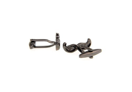 Topen Gun Metal Mustache Brass Cufflinks For Mens Black