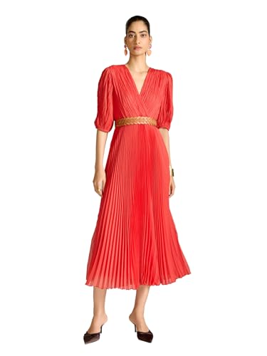Label RITU KUMAR Red Demi 3/4Th Sleeves Solid Long Dress
