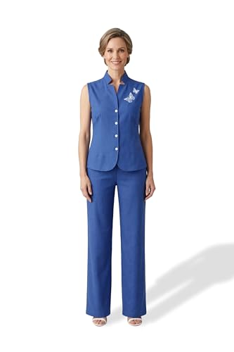 Loom Dales Women's Co-ord Set, Polyester Blend, Herringbone, Casual Style, 2 Piece, Blue, Large