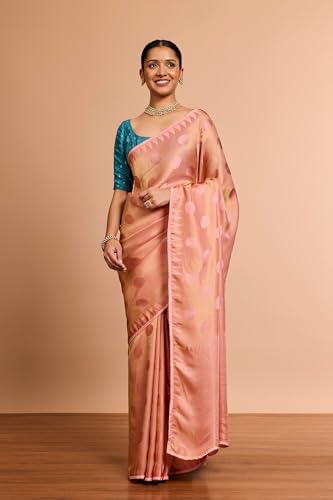 Taneira Women Light Pink Woven Viscose Tissue Saree with Unstitched Blouse Piece (SAPP01AC2529-Light Pink)
