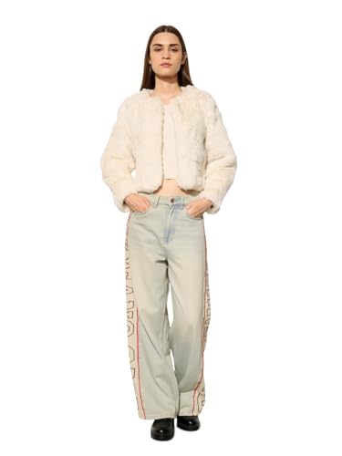 ONLY Women's Solid Regular Fit Cream Jacket