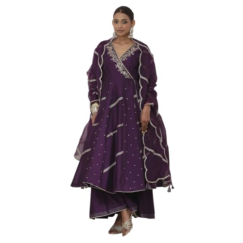 Biba Women Purple Chanderi Silk Anarkali Suit Set_36