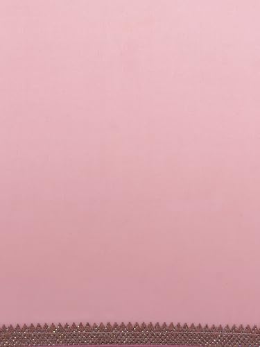 MOHEY Women's Organza Stone Work, Thread Work Saree with Blouse Piece(Pink)