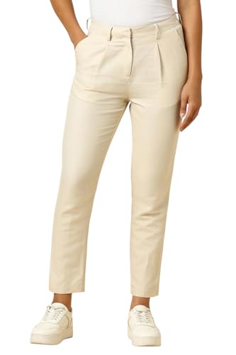 Women Beige Solid Casual Trousers