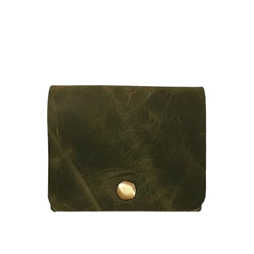Strutt Crushed Textured Genuine Leather Batua Wallet for Men & Women | Handcrafted Olive Green Leather Cash & Card Holder | Snap Button Closure | Compact Ethnic Money Pouch