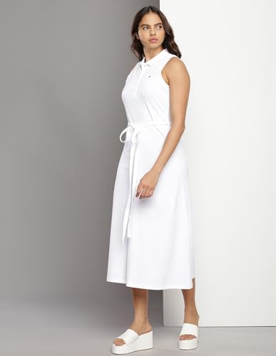 Tommy Hilfiger Women's Cotton Fit and Flare Midi Casual Dress (F23HWDR014_White