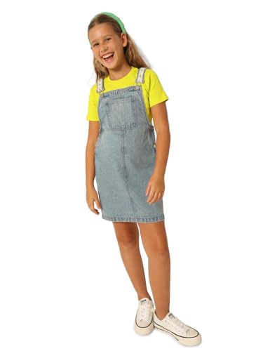 Vero Moda Girls Solid Cotton Blue Above Knee Length Dungaree Dress