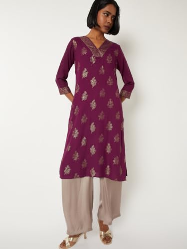 Max Women Printed Straight Kurta (Purple_XXL)